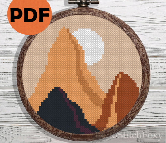 Boho mini mountain landscape cross stitch pattern