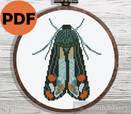 Boho moth cross stitch pattern