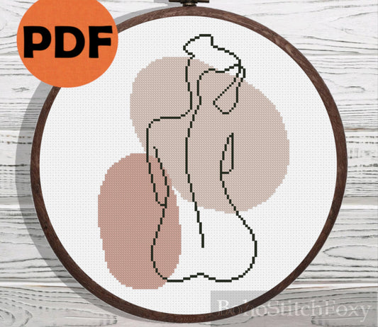 Boho naked woman cross stitch pattern
