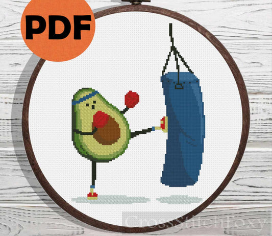 Boxing Avocado cross stitch pattern