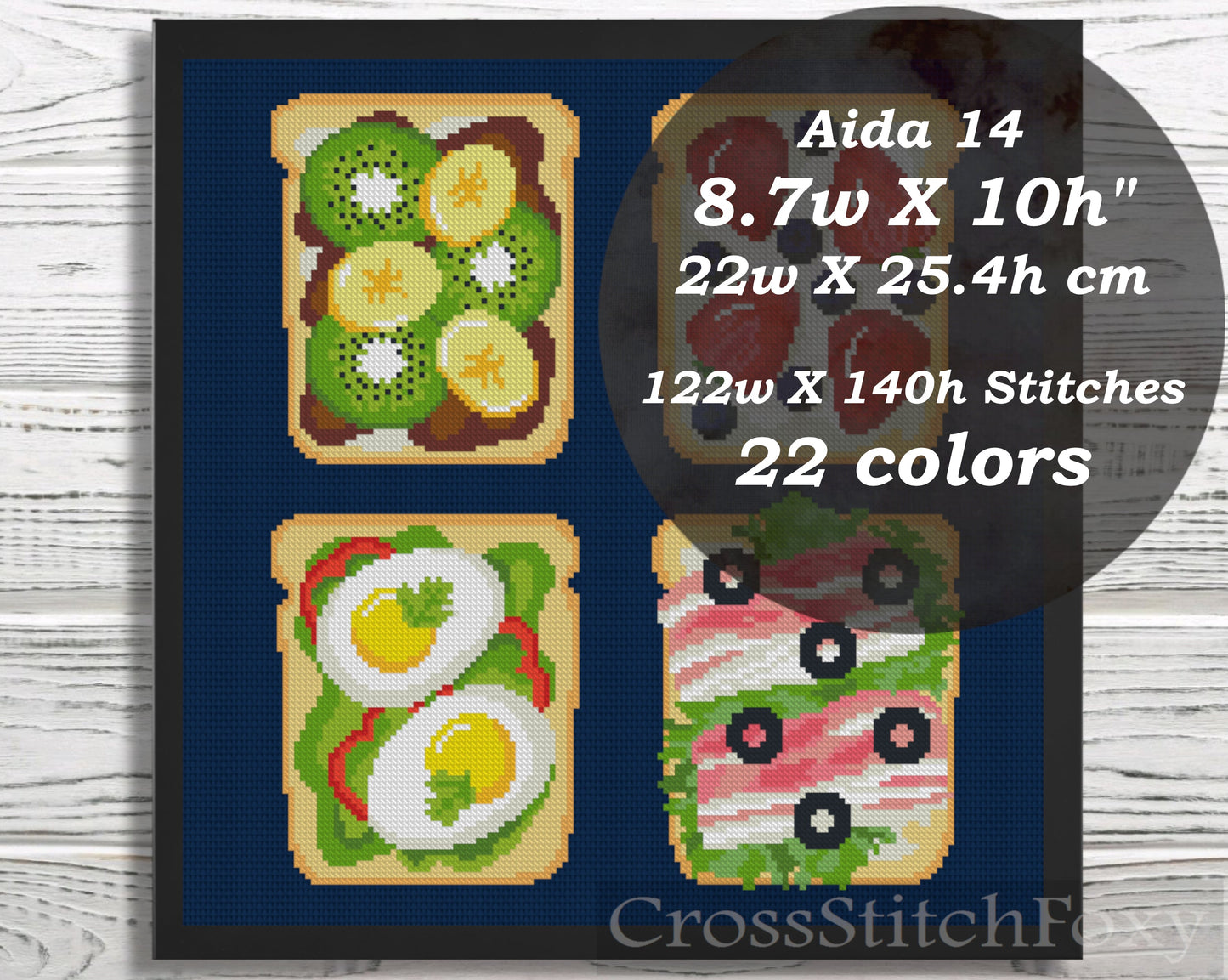 Breakfast toast cross stitch pattern