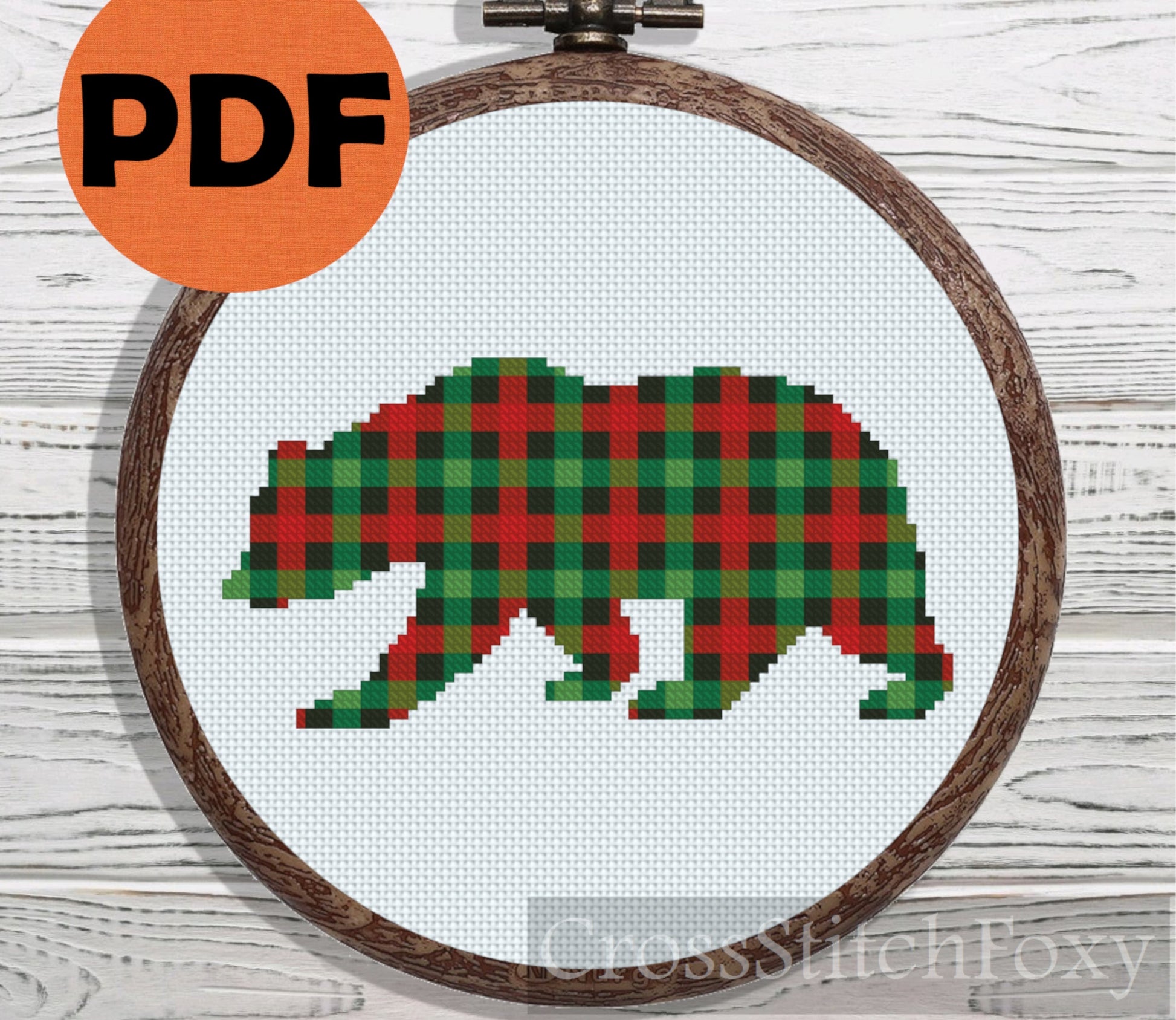 Buffalo Plaid Bear cross stitch pattern – Cross Stitch Foxy