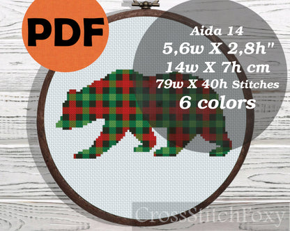 Buffalo Plaid Bear cross stitch pattern