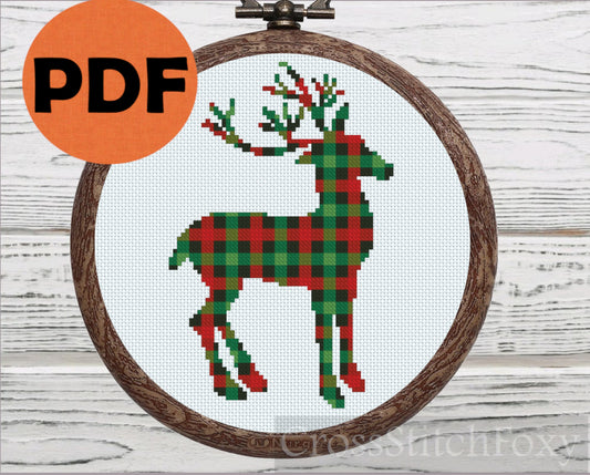 Buffalo Plaid Deer cross stitch pattern