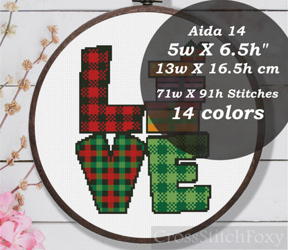 Buffalo Plaid Love Christmas Cross Stitch Pattern