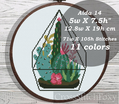Cactus Terrarium cross stitch pattern
