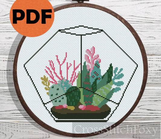 Cactus Terrarium cross stitch pattern
