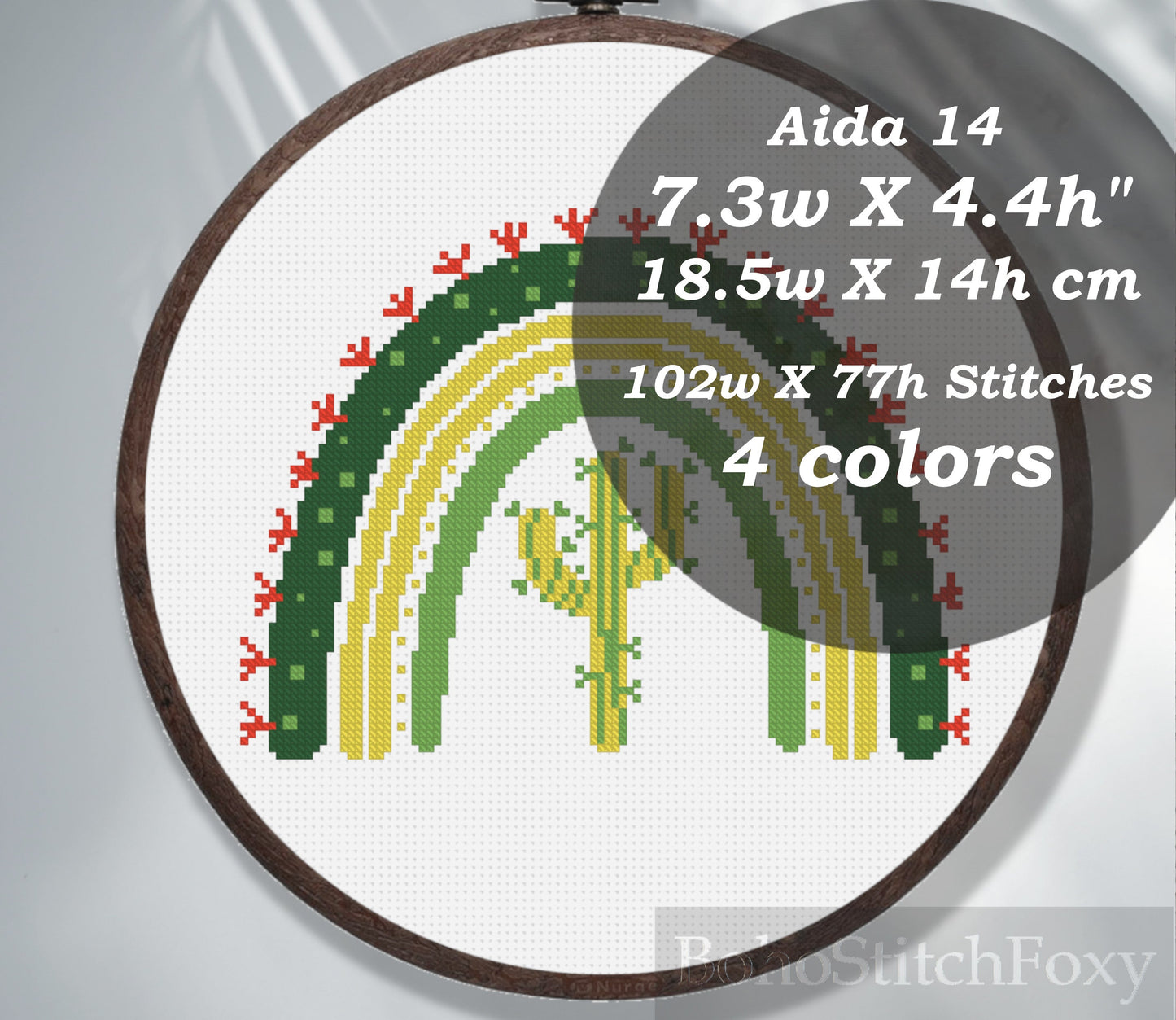Cactus rainbow cross stitch pattern