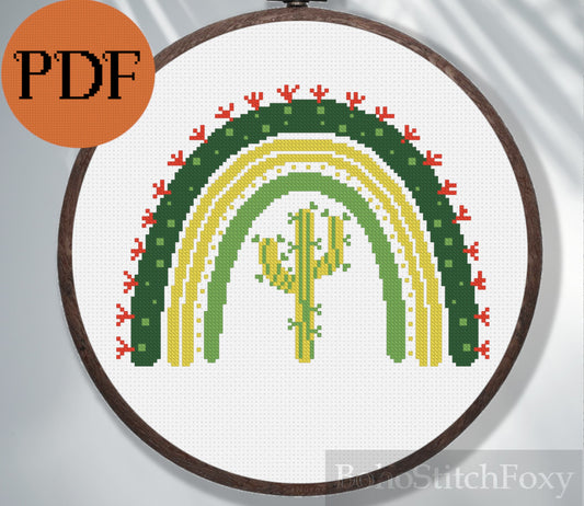 Cactus rainbow cross stitch pattern