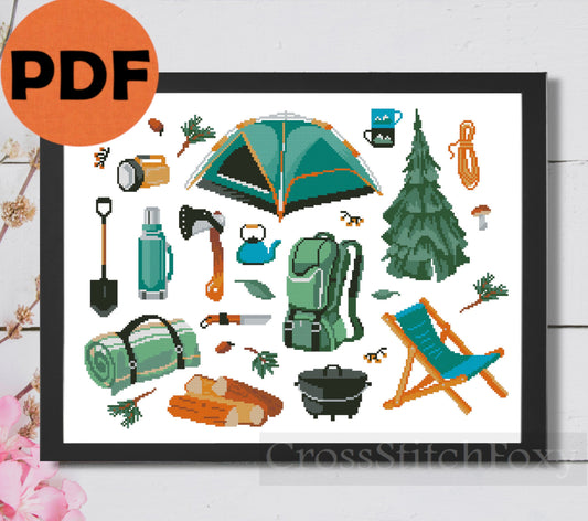Camping Elements Cross Stitch Pattern PDF