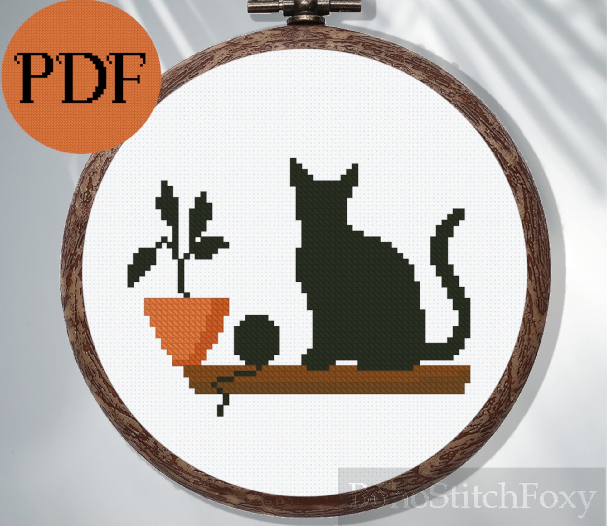 Cat Plant Cross Stitch Pattern – Cross Stitch Foxy cat-plant-cross-stitch-pattern-cross-stitch-foxy