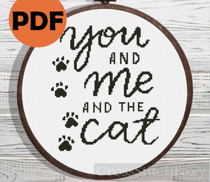 You And Me And The Cat cross stitch pattern