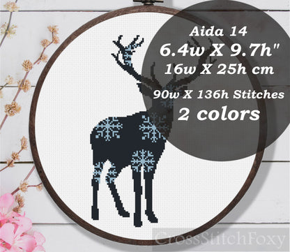 Christmas Deer Snowflakes cross stitch pattern