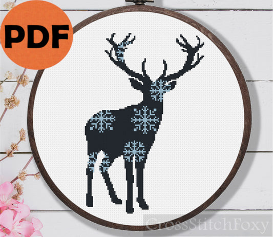 Christmas Deer Snowflakes cross stitch pattern