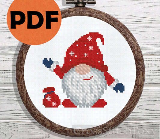 Christmas Gnome with Gift cross stitch pattern
