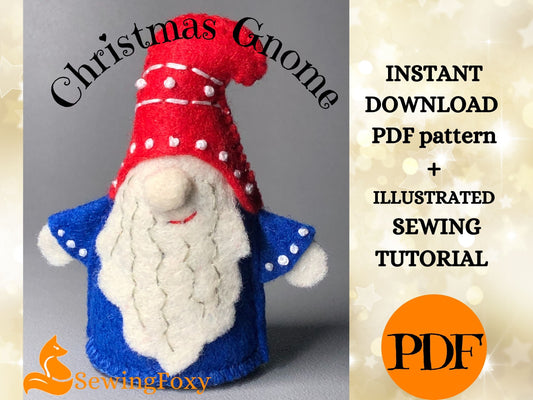 Christmas Gnome felt soft toy sewing pattern