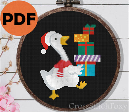 Christmas Goose With Gifts Cross Stitch Pattern