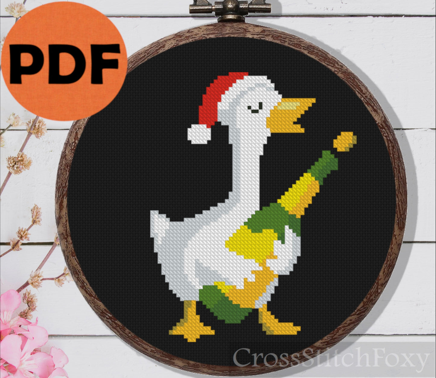 Christmas Goose With Wine Cross Stitch Pattern