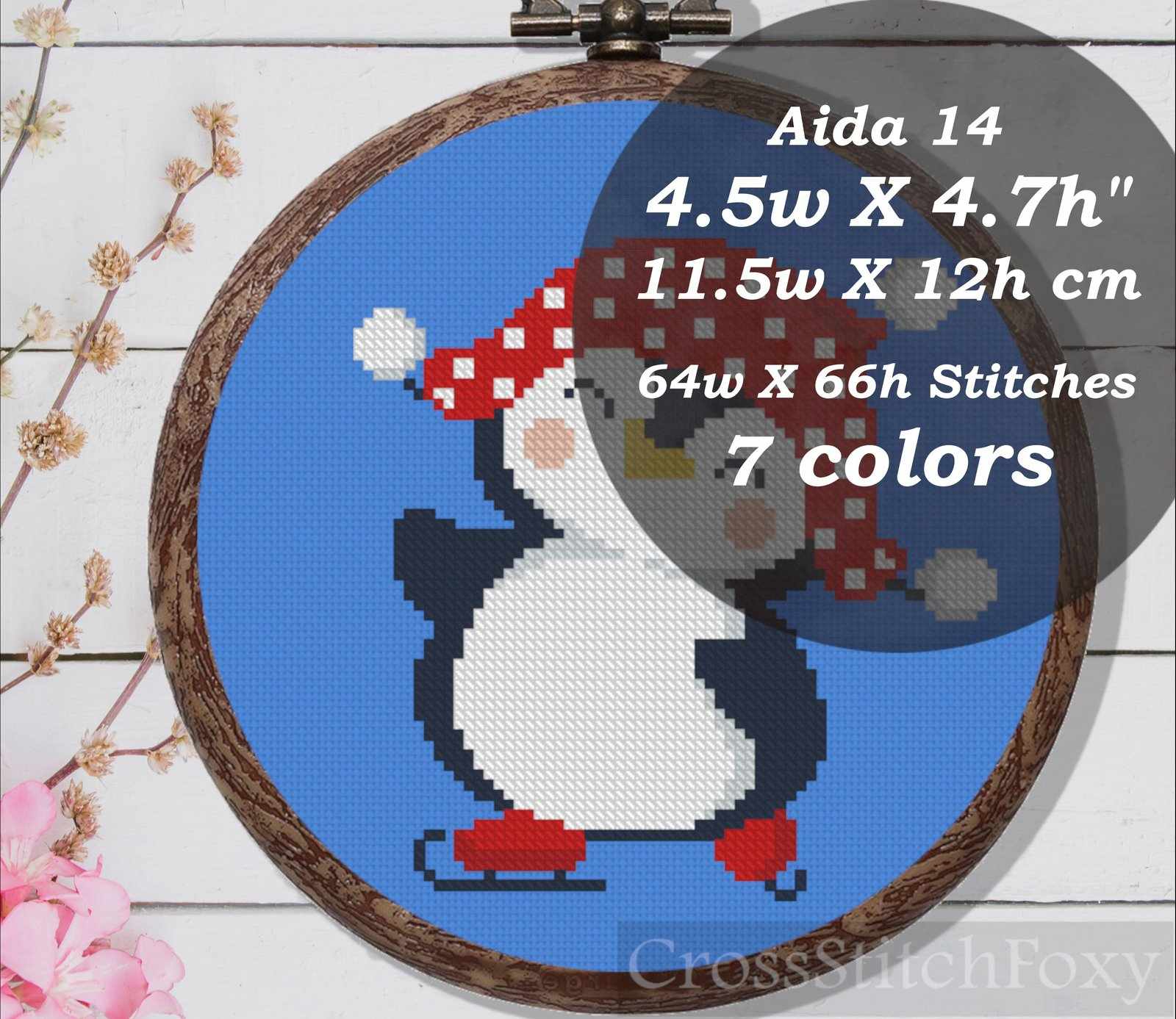 Christmas Ice Skates Penguin Cross Stitch Pattern