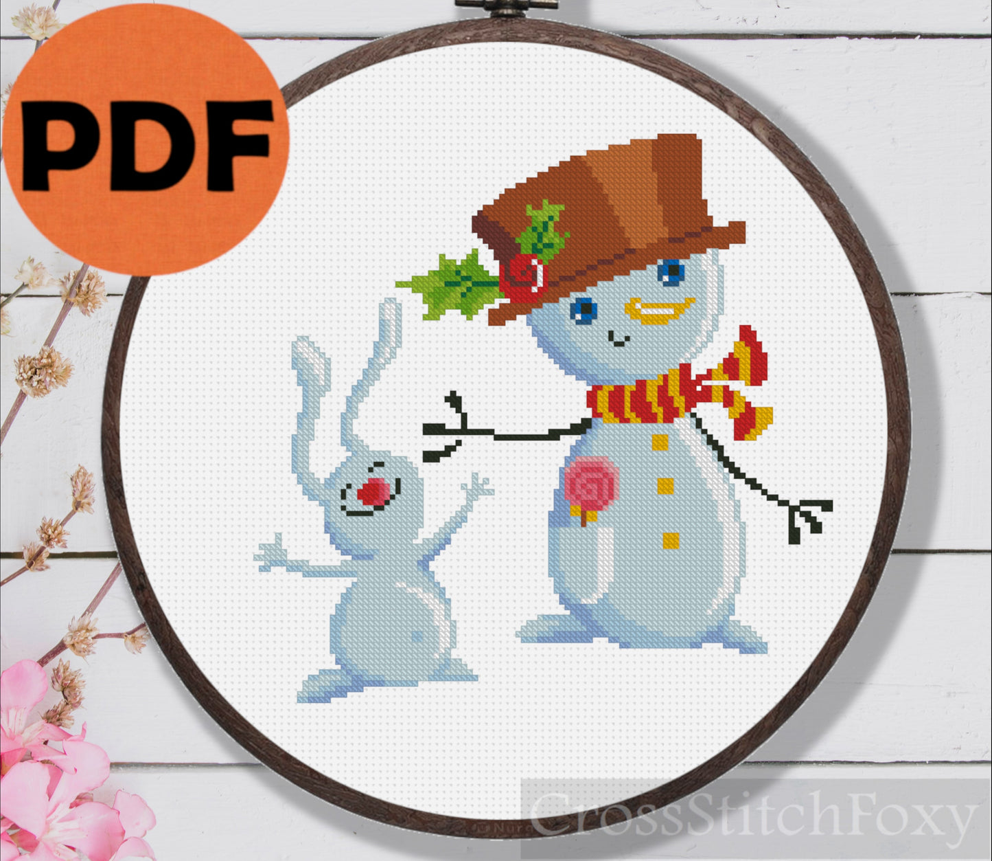 Christmas Snowman with Bunny cross stitch pattern
