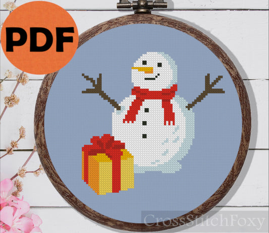 Christmas Snowman with Gift Cross Stitch Pattern