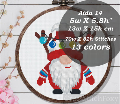 Christmas gnome deer cross stitch pattern