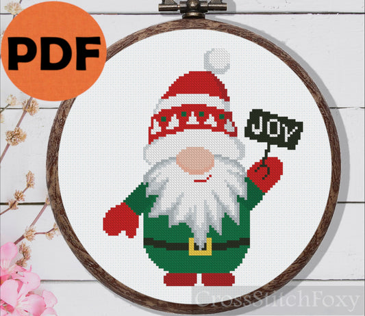 Christmas gnome joy cross stitch pattern