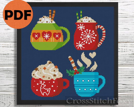 Christmas mugs cross stitch pattern