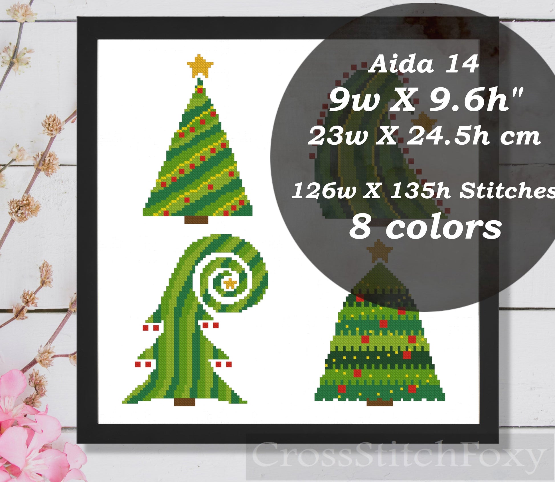 Christmas tree set cross stitch pattern