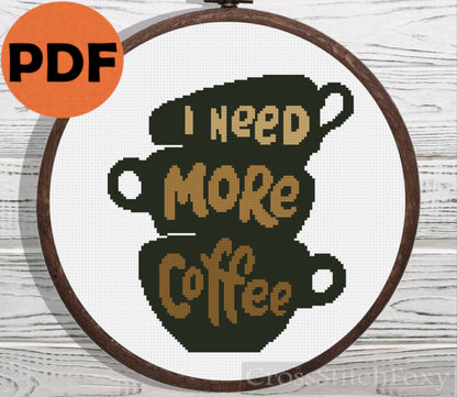 Coffee cups quote small cross stitch pattern