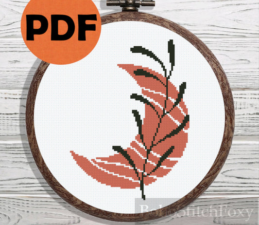Crescent Moon Leaf cross stitch pattern