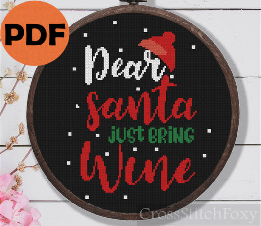 Dear Santa just bring wine cross stitch pattern