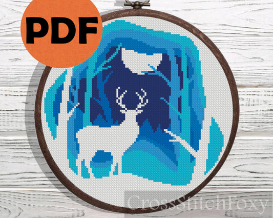 Deer on Snow cross stitch pattern