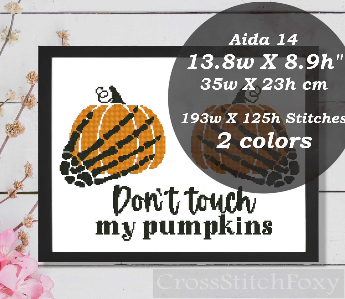 Don't touch my pumpkins cross stitch pattern
