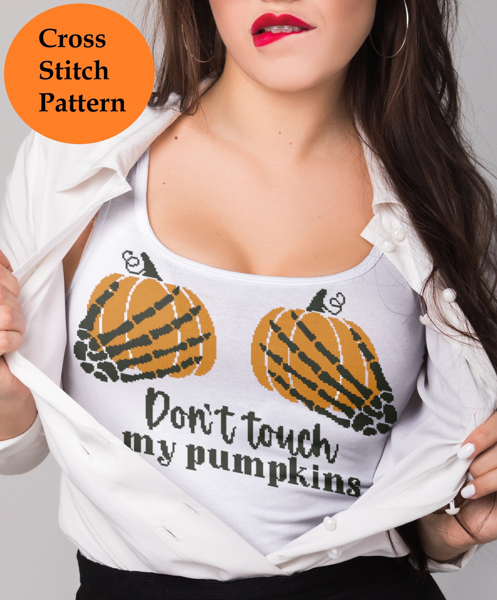 Don't touch my pumpkins cross stitch pattern