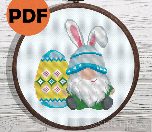 Easter Bunny Gnome cross stitch pattern