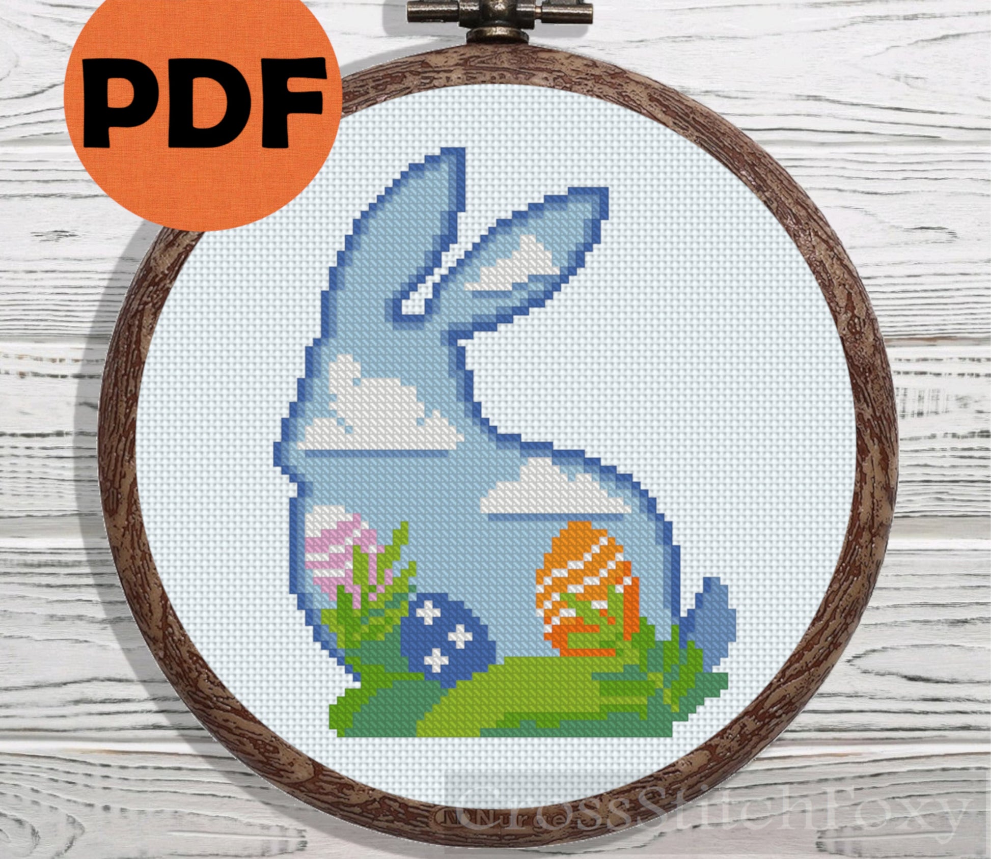 Easter Floral Rabbit cross stitch pattern