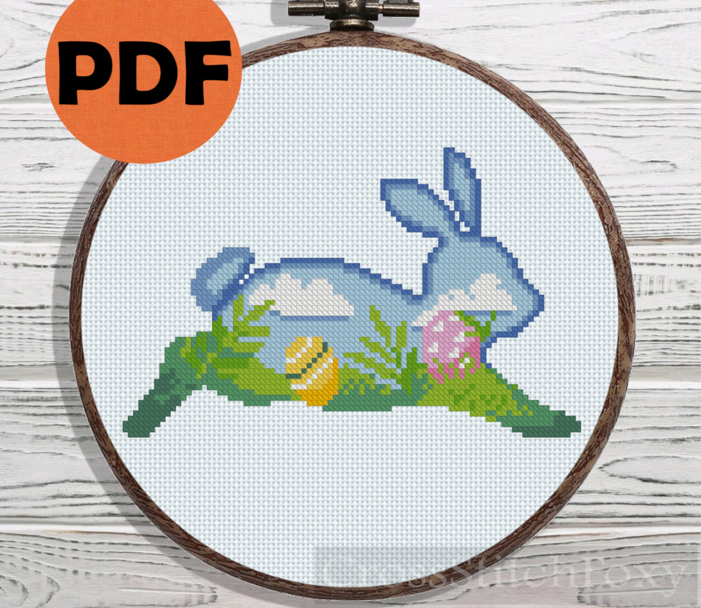 Easter Floral Rabbit cross stitch pattern