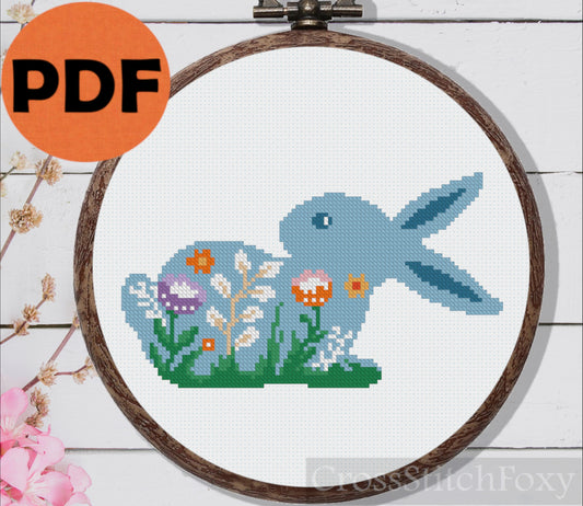 Easter bunny floral cross stitch pattern