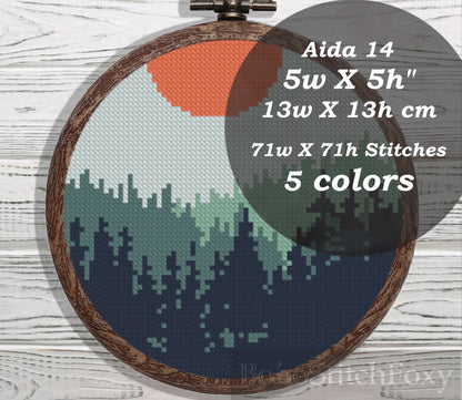 Easy small forest landscape cross stitch pattern