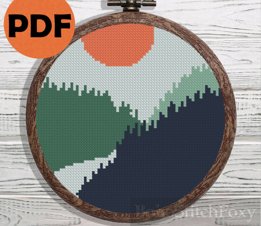 Easy small forest landscape cross stitch pattern