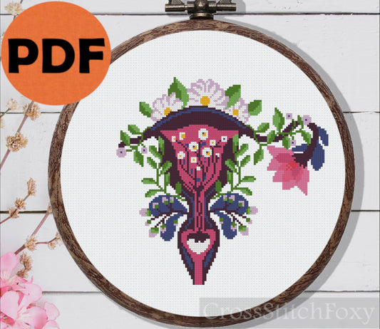 Ectopic pregnancy uterus floral cross stitch pattern