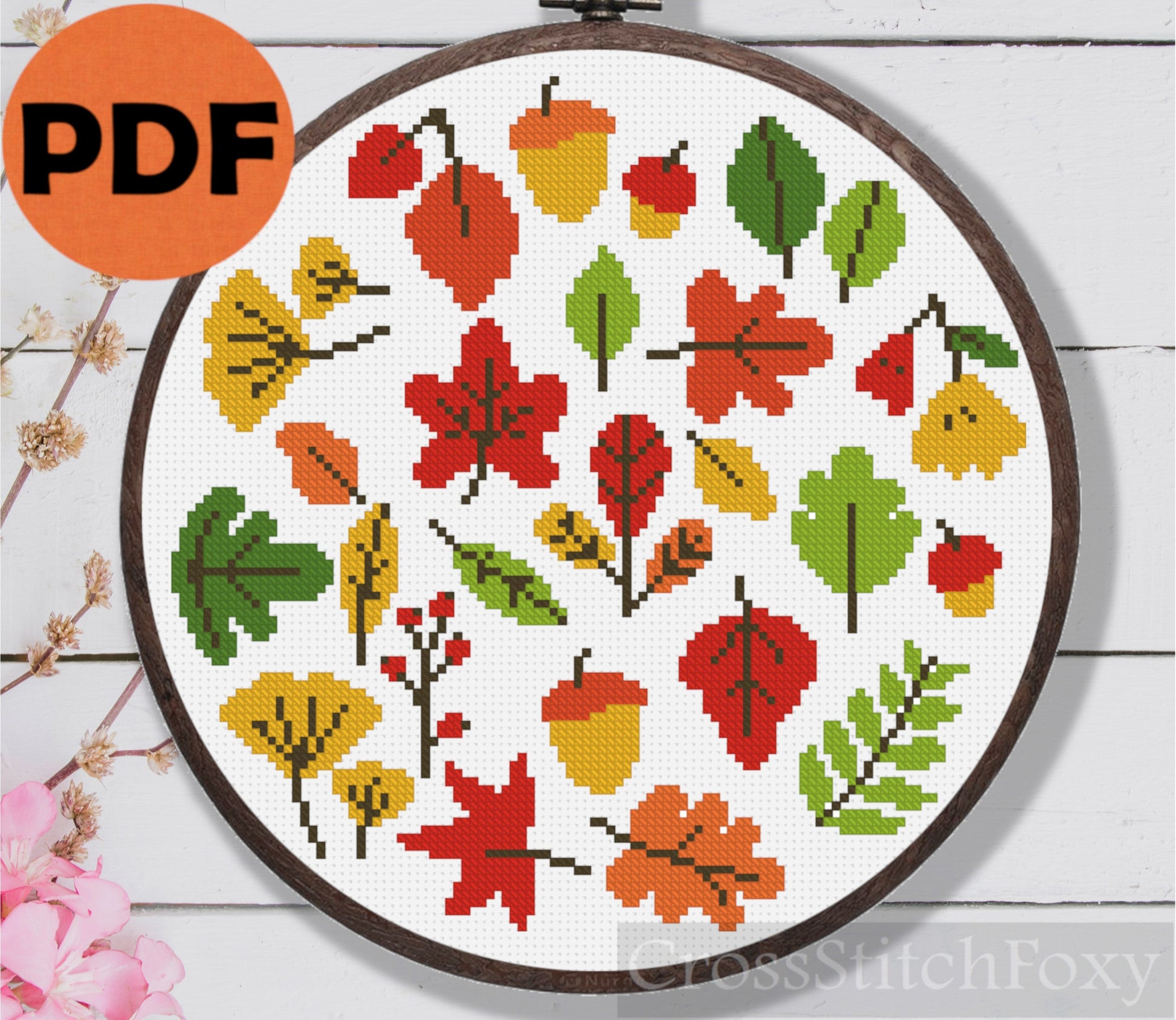 Fall Leaves Cross stitch Pattern