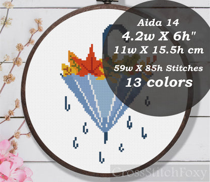 Fall Leaves Umbrella Rain Cross Stitch Pattern