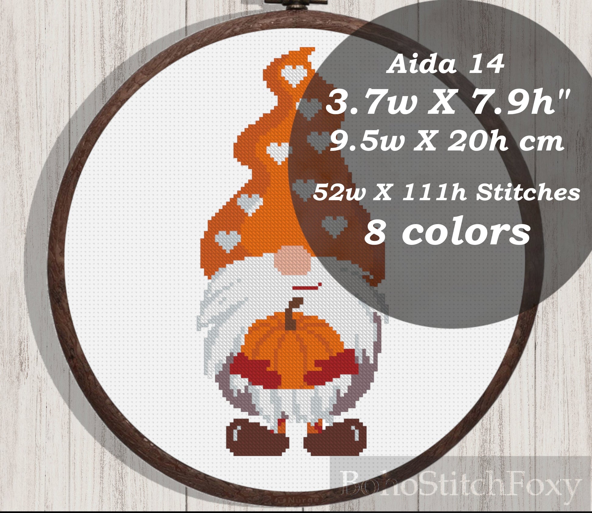Fall gnome with pumpkin cross stitch pattern