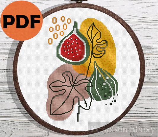 Fig fruits and leaves cross stitch pattern