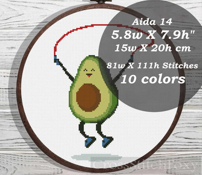 Fitness Avocado cross stitch pattern