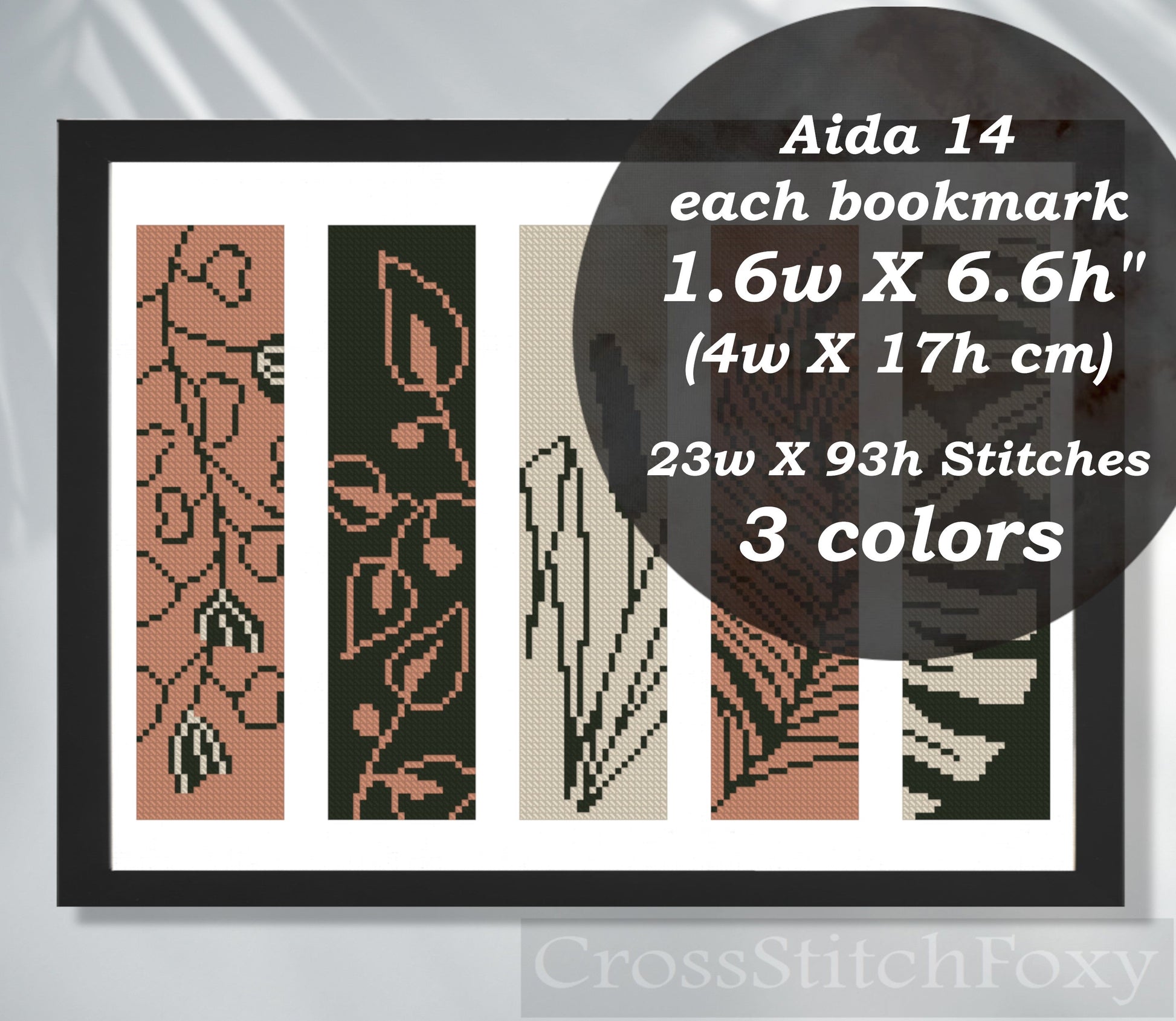 Floral Bookmarks Set Tropical Leaves Cross Stitch Pattern PDF