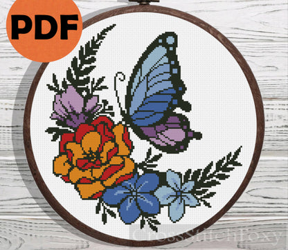 Floral Butterfly cross stitch pattern