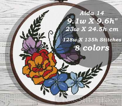 Floral Butterfly cross stitch pattern